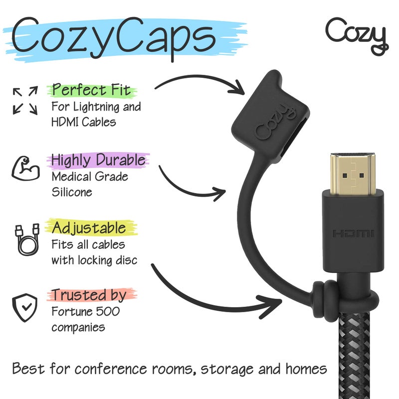Cozy 10-Pack Cozy HDMI Caps for HDMI Cables/Cords/Tether - Provides Dust and Oxidation Protection, Projection Adapter Cover, Protects During Travel, Portable, Designed by Cozy (Black) - Image 2